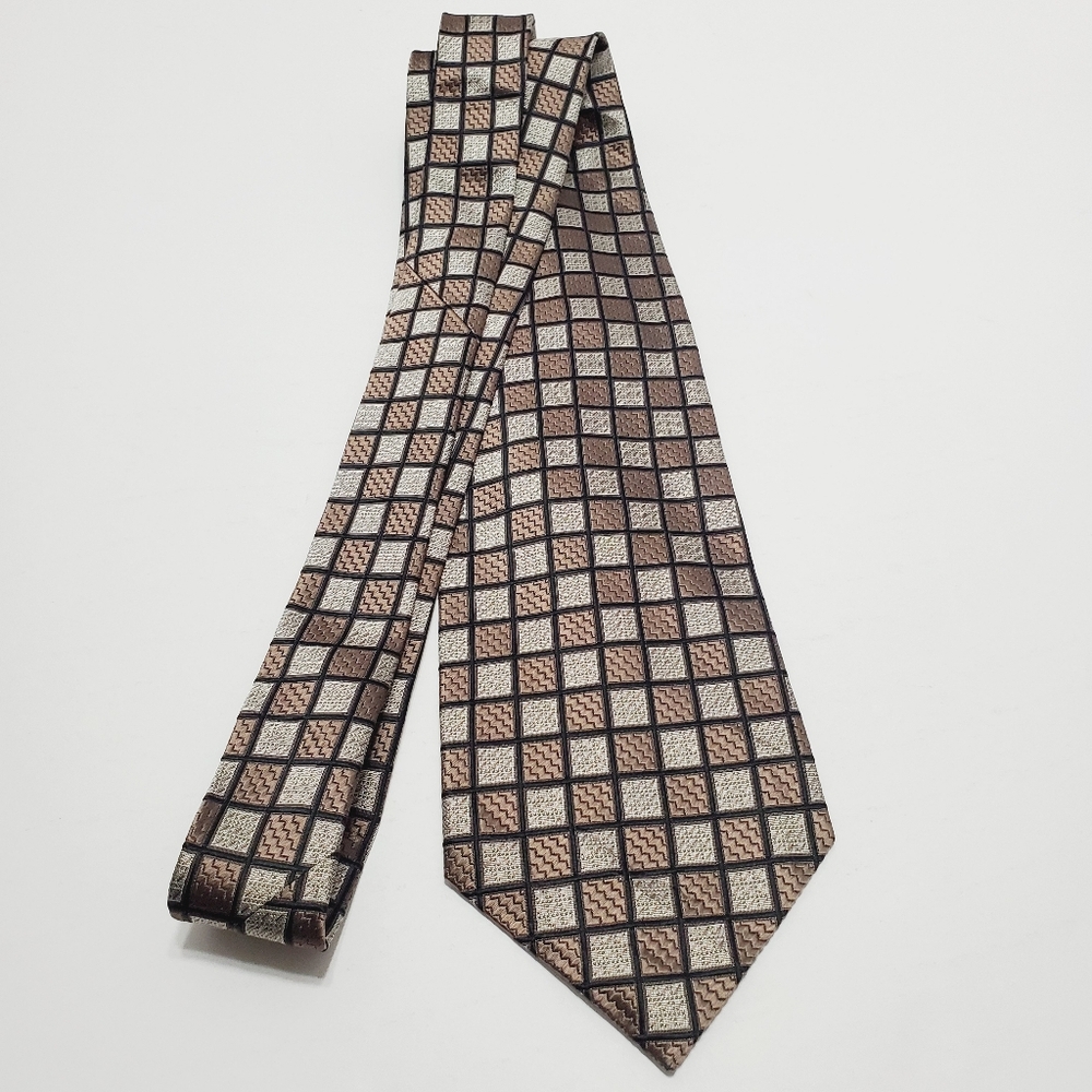 Fabio Fazio Necktie Brown Geometric Pattern Men's Silk Neck Tie Jacquard
